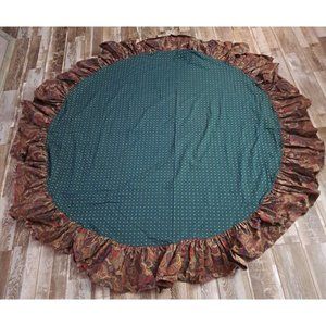 Round Tablecloth Dark Green Paisley Ruffle Trim Y2K Cotton Shabby Chic Boho 51"